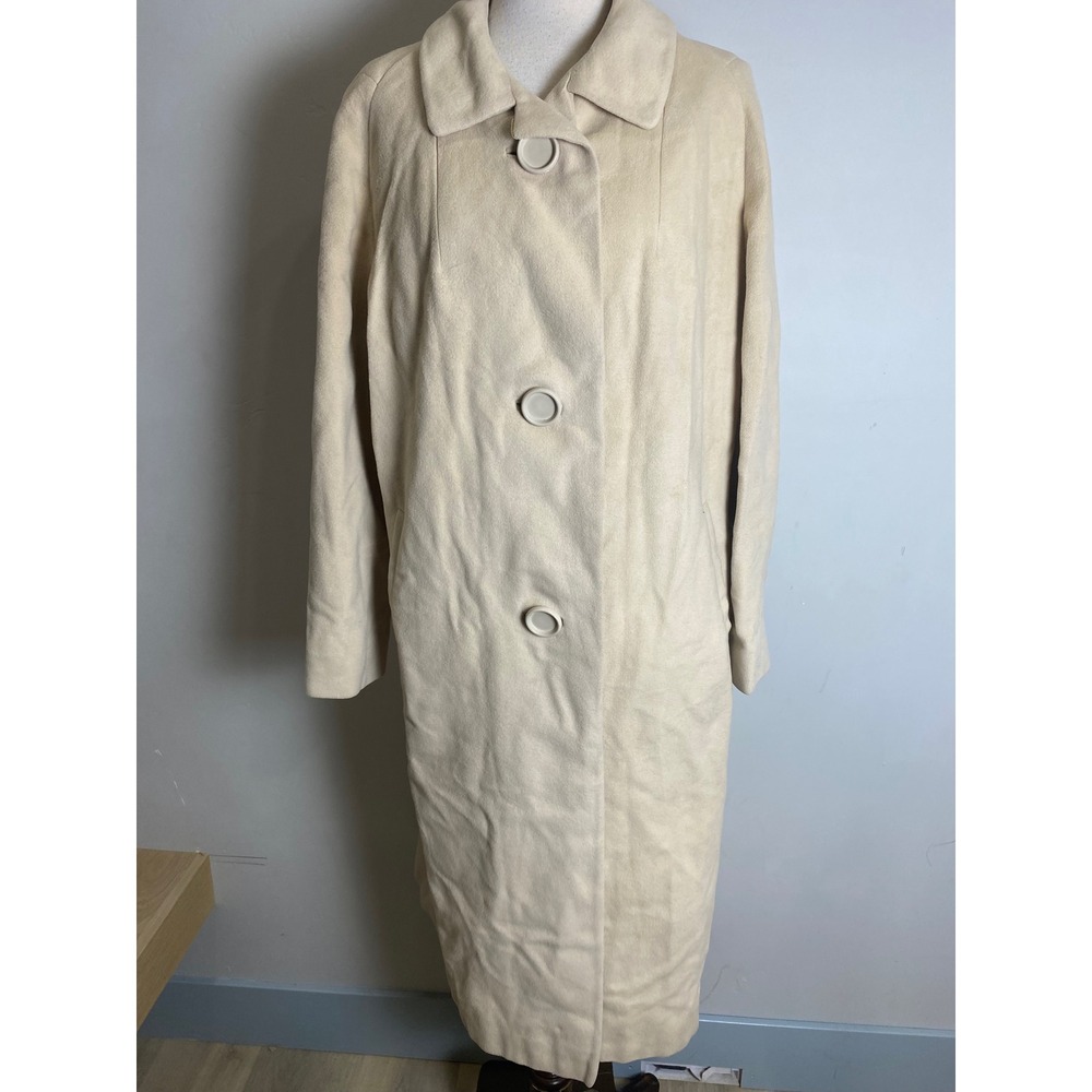 Vintage Carol Brent Pure Cashmere Coat Cream 50s 60s Long Overcoat J.J O'Donnell